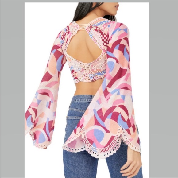 Free People All Eyes on You Mesh Bell Sleeve Top - Picture 2 of 7